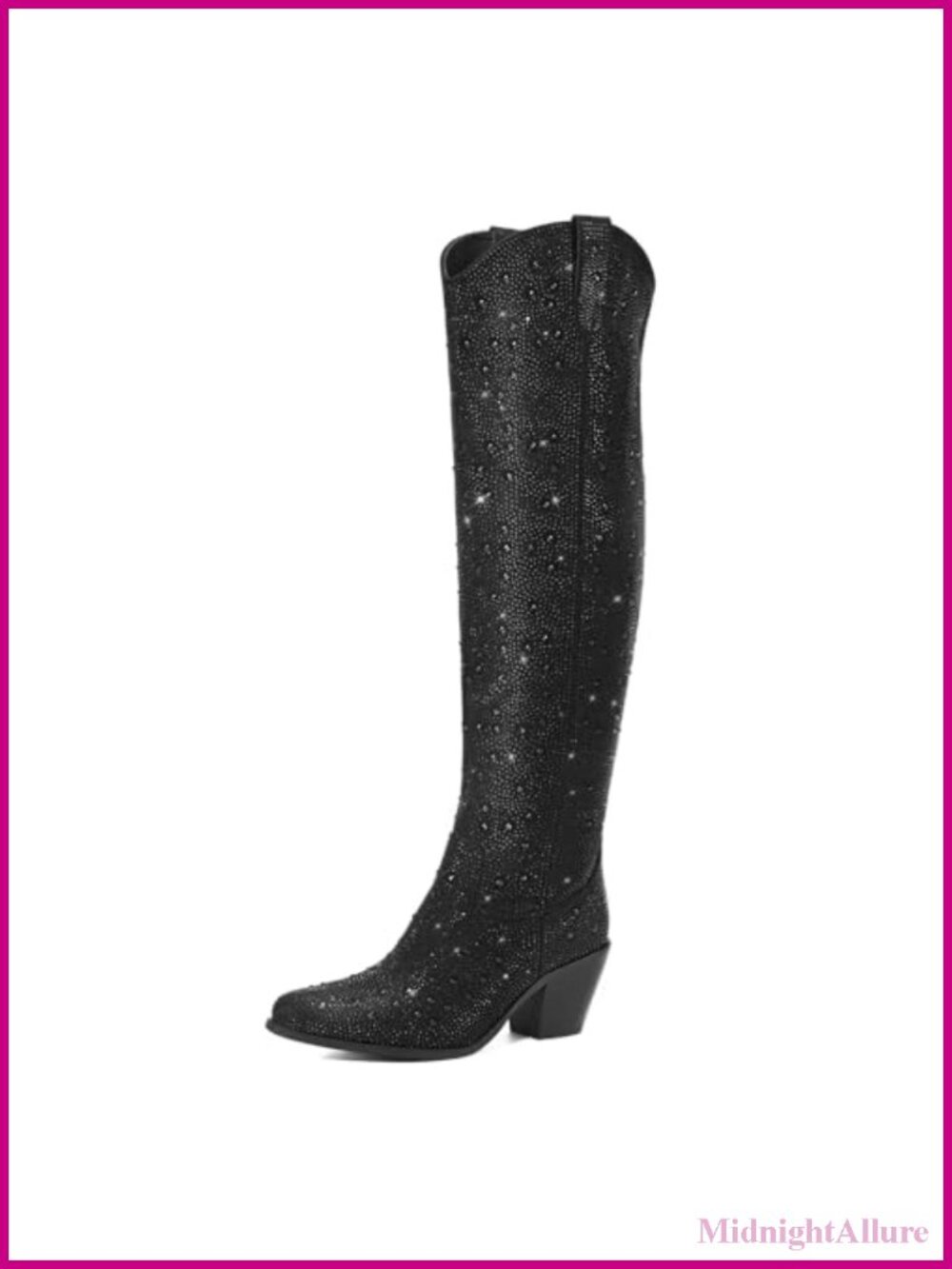 Rhinestone Women's Over the Knee Cowboy Boots Pointed Toe Block Heel